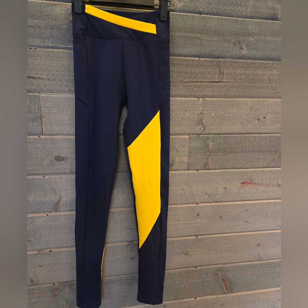 Gymshark Women's Asymmetrical Navy & Yellow Leggings